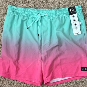 Hurley Aqua and Pink Gradient Swim Shorts